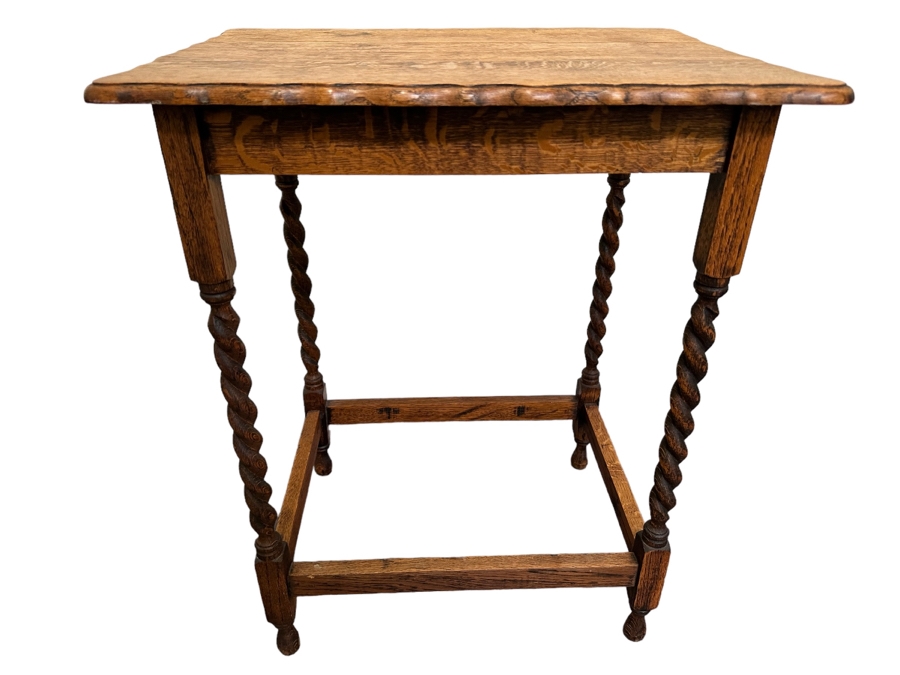 Antique Tiger Oak Barley Twist Legs Side Table 24W X 18D X 29H [Photo 1]