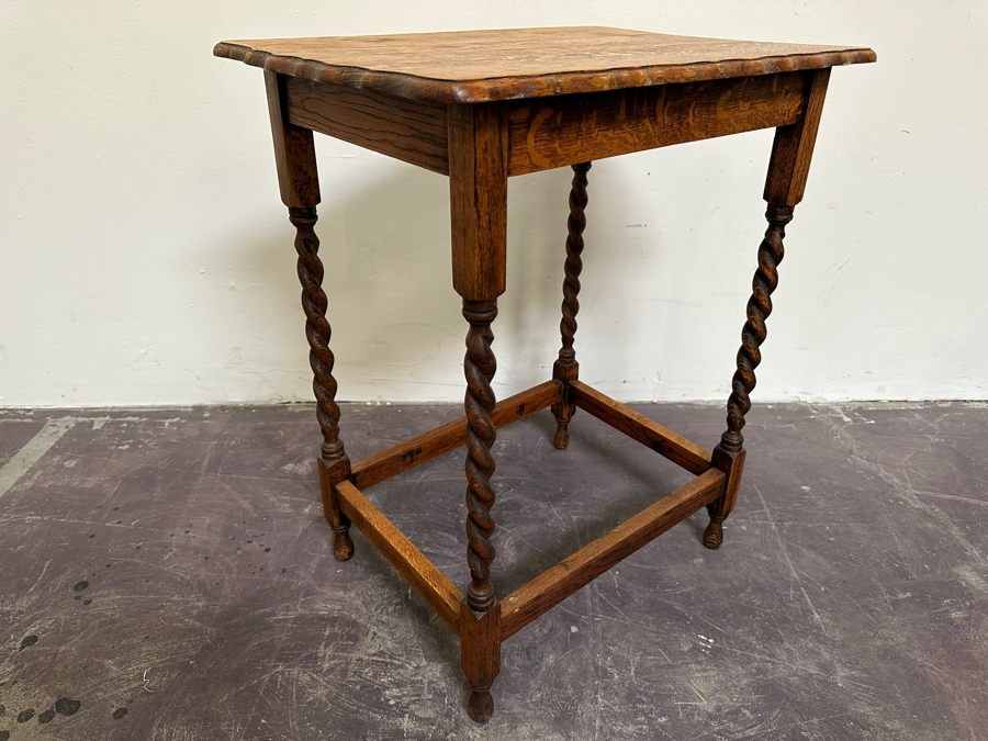 Antique Tiger Oak Barley Twist Legs Side Table 24W X 18D X 29H [Photo 5]