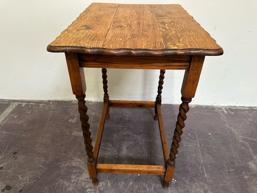 Antique Tiger Oak Barley Twist Legs Side Table 24W X 18D X 29H [Photo 7]