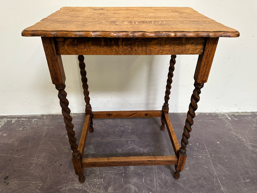 Antique Tiger Oak Barley Twist Legs Side Table 24W X 18D X 29H [Photo 2]