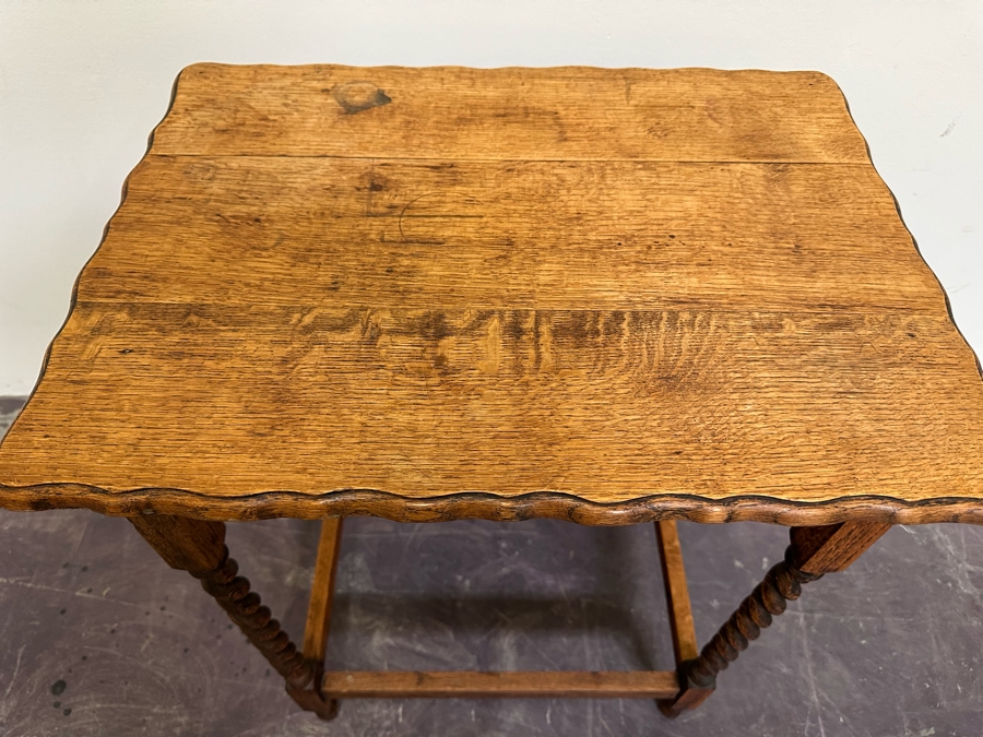 Antique Tiger Oak Barley Twist Legs Side Table 24W X 18D X 29H [Photo 4]