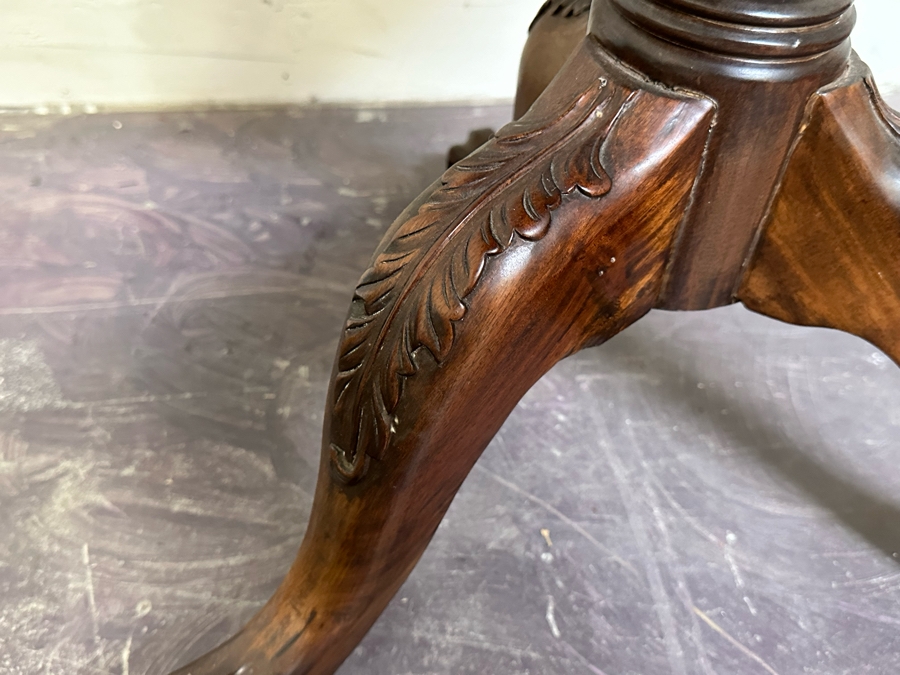 Vintage Wooden Tripod Round Side Table With Pair Of Drawers 24W X 29H [Photo 6]