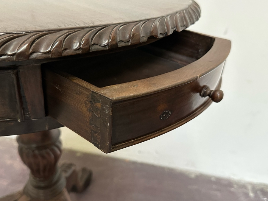 Vintage Wooden Tripod Round Side Table With Pair Of Drawers 24W X 29H [Photo 9]