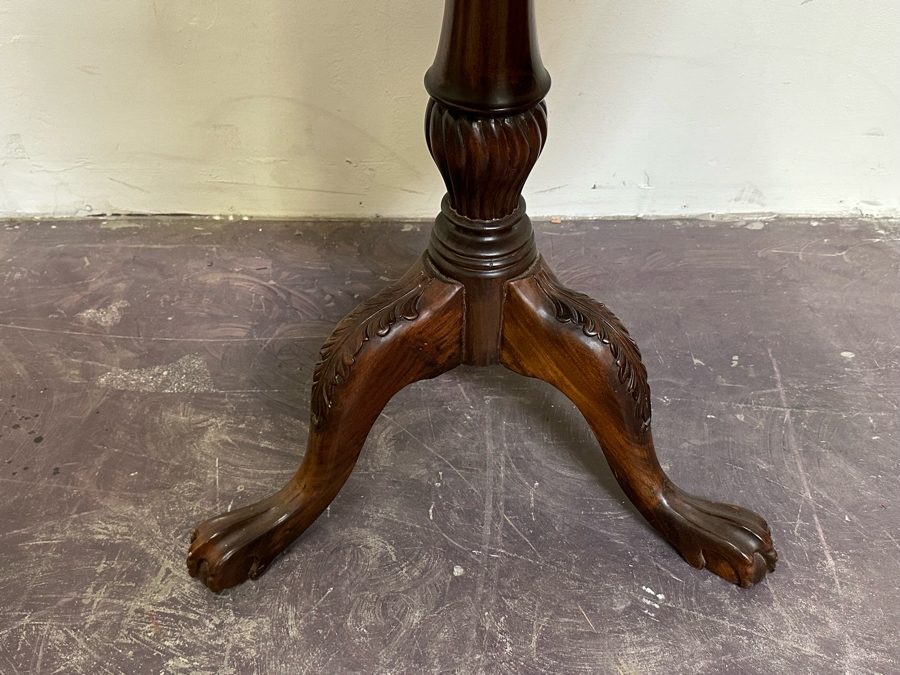 Vintage Wooden Tripod Round Side Table With Pair Of Drawers 24W X 29H [Photo 5]