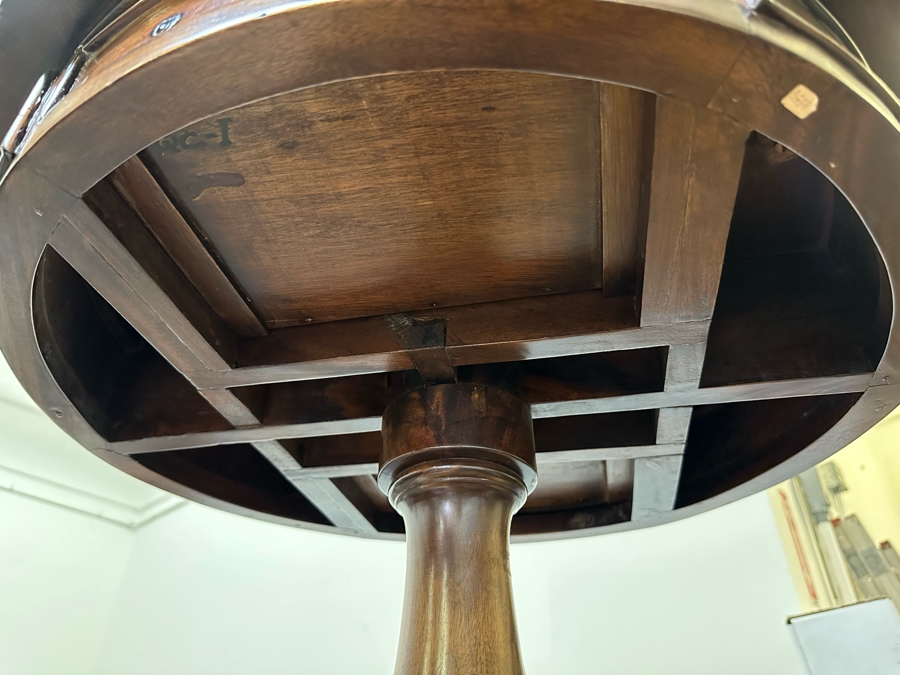 Vintage Wooden Tripod Round Side Table With Pair Of Drawers 24W X 29H [Photo 15]