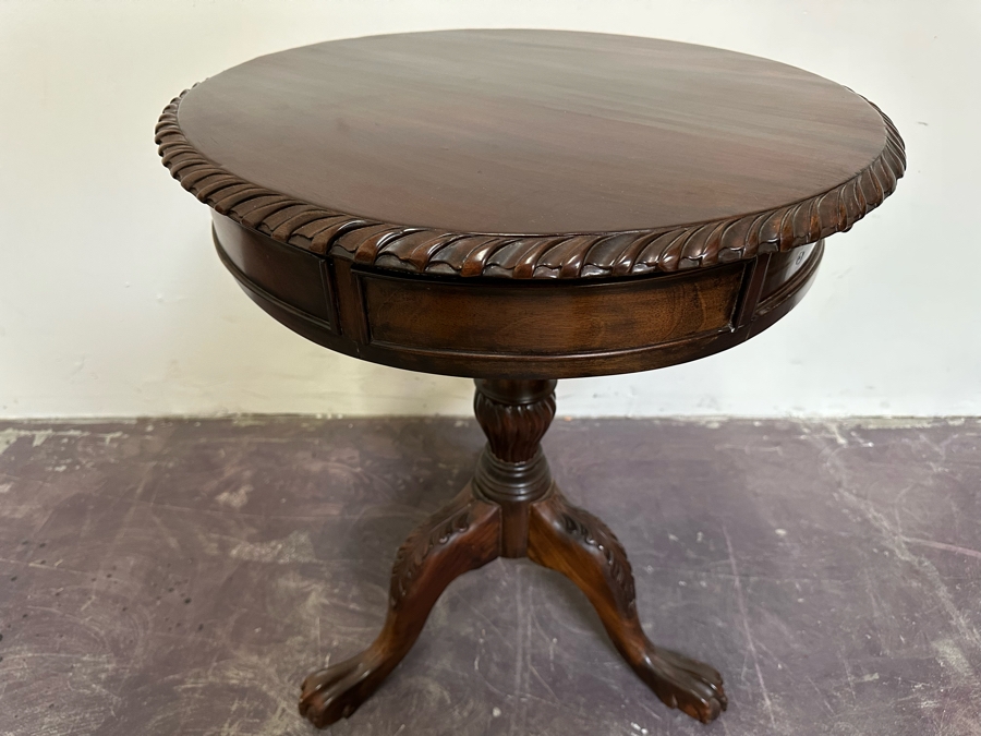 Vintage Wooden Tripod Round Side Table With Pair Of Drawers 24W X 29H [Photo 2]