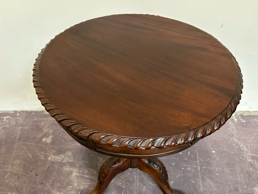 Vintage Wooden Tripod Round Side Table With Pair Of Drawers 24W X 29H [Photo 4]