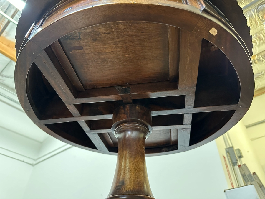 Vintage Wooden Tripod Round Side Table With Pair Of Drawers 24W X 29H [Photo 16]