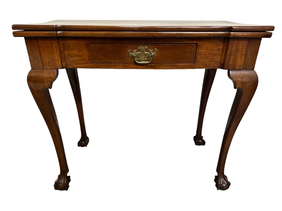 Impressive Antique Wooden Gaming Table With Ball And Claw Carved Feet 32W X 33D X 28H (16W When Not Extended) - See Photos [Photo 1]