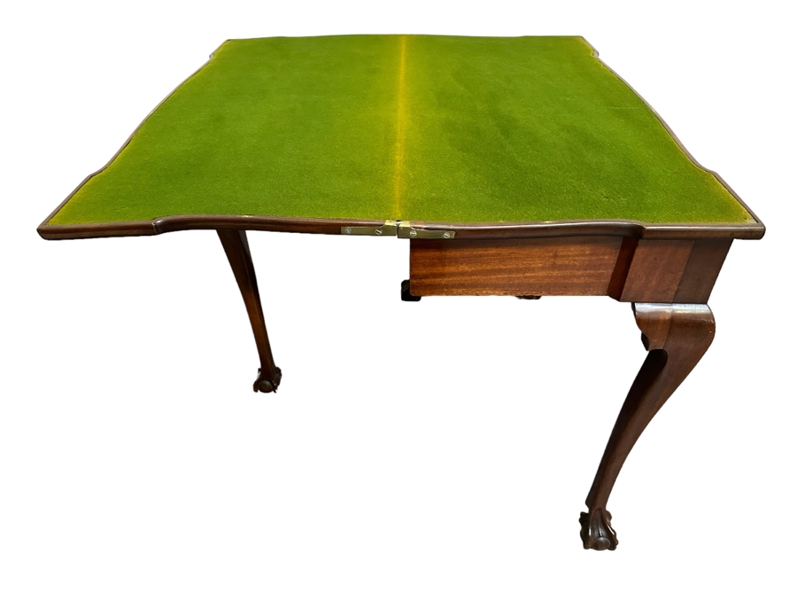 Impressive Antique Wooden Gaming Table With Ball And Claw Carved Feet 32W X 33D X 28H (16W When Not Extended) - See Photos [Photo 2]