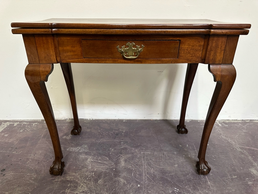 Impressive Antique Wooden Gaming Table With Ball And Claw Carved Feet 32W X 33D X 28H (16W When Not Extended) - See Photos [Photo 4]