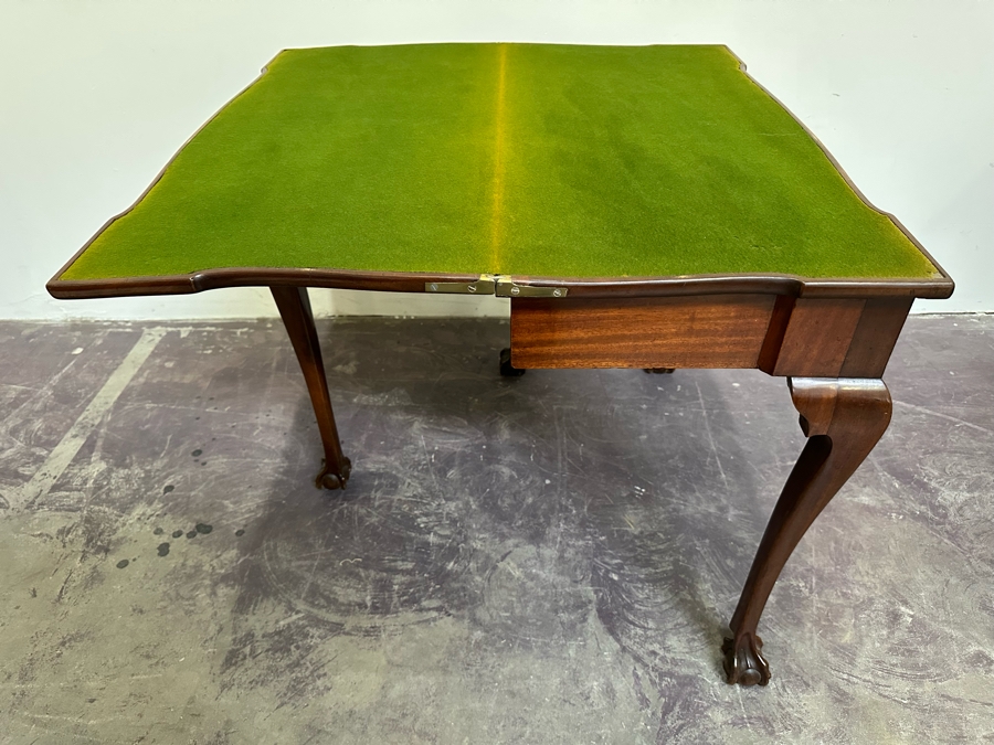 Impressive Antique Wooden Gaming Table With Ball And Claw Carved Feet 32W X 33D X 28H (16W When Not Extended) - See Photos [Photo 14]