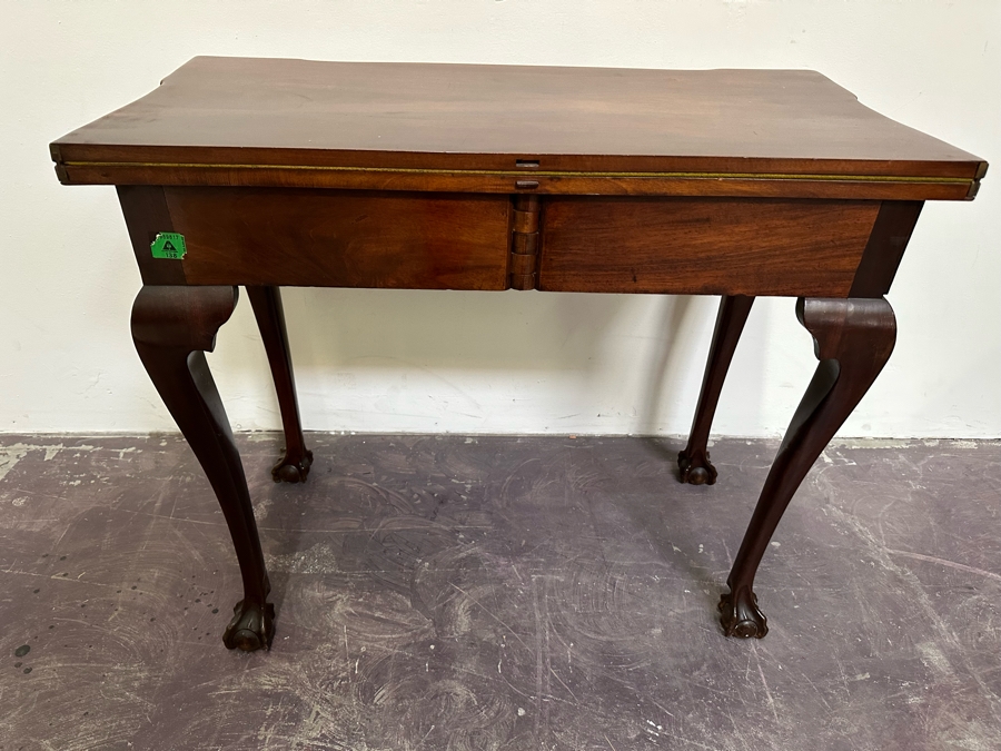 Impressive Antique Wooden Gaming Table With Ball And Claw Carved Feet 32W X 33D X 28H (16W When Not Extended) - See Photos [Photo 23]