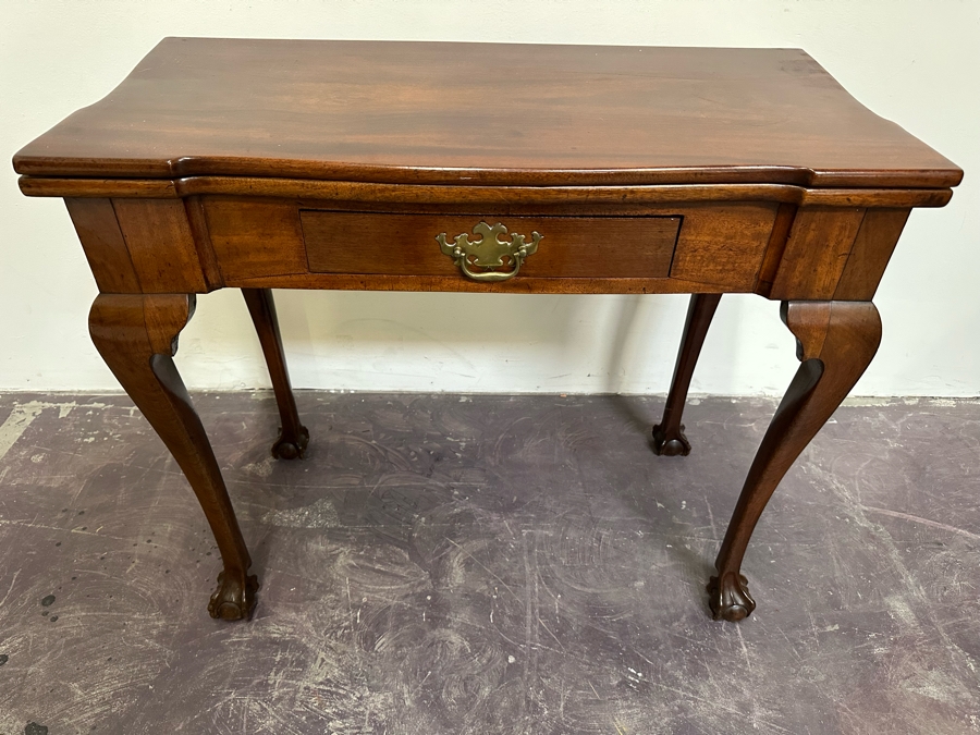 Impressive Antique Wooden Gaming Table With Ball And Claw Carved Feet 32W X 33D X 28H (16W When Not Extended) - See Photos [Photo 3]