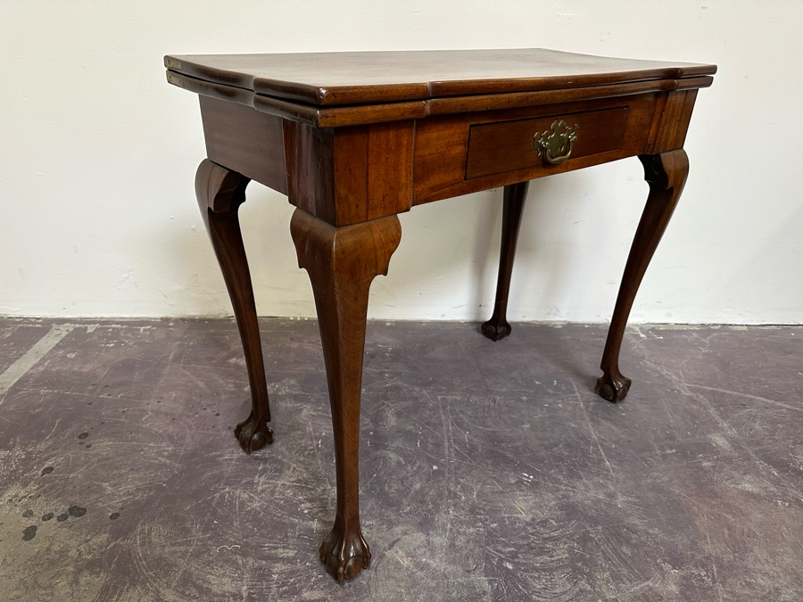 Impressive Antique Wooden Gaming Table With Ball And Claw Carved Feet 32W X 33D X 28H (16W When Not Extended) - See Photos [Photo 11]