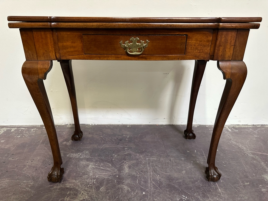 Impressive Antique Wooden Gaming Table With Ball And Claw Carved Feet 32W X 33D X 28H (16W When Not Extended) - See Photos [Photo 5]