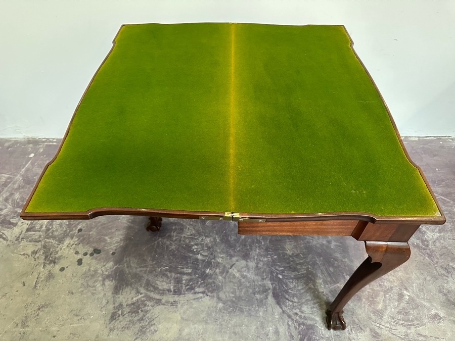 Impressive Antique Wooden Gaming Table With Ball And Claw Carved Feet 32W X 33D X 28H (16W When Not Extended) - See Photos [Photo 15]