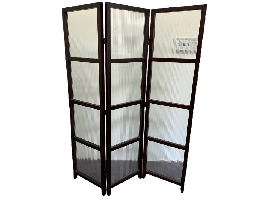 3-Panel Wood & Glass Room Divider By Crate & Barrel? Very Heavy Each Panel Is 18'W X 72'H