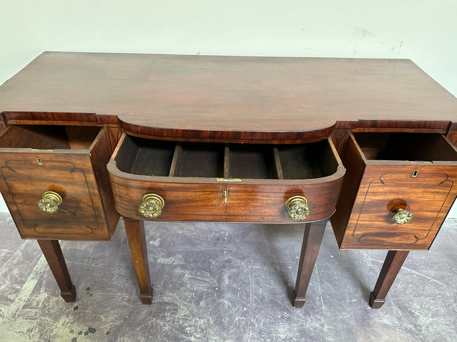 Stunning Antique Wooden Sideboard Buffet Cabinet With Hidden Compartment Drawer 58W X 25D X 37H [Photo 14]