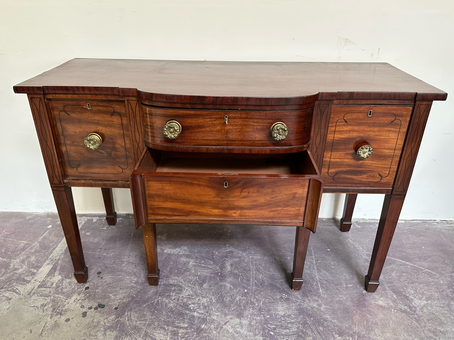 Stunning Antique Wooden Sideboard Buffet Cabinet With Hidden Compartment Drawer 58W X 25D X 37H [Photo 16]