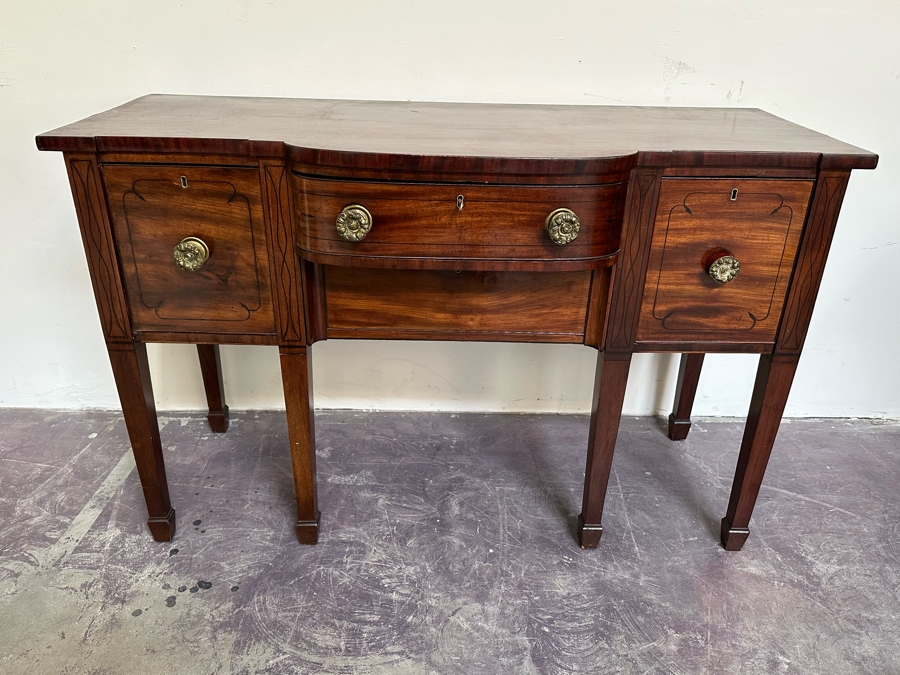 Stunning Antique Wooden Sideboard Buffet Cabinet With Hidden Compartment Drawer 58W X 25D X 37H [Photo 4]