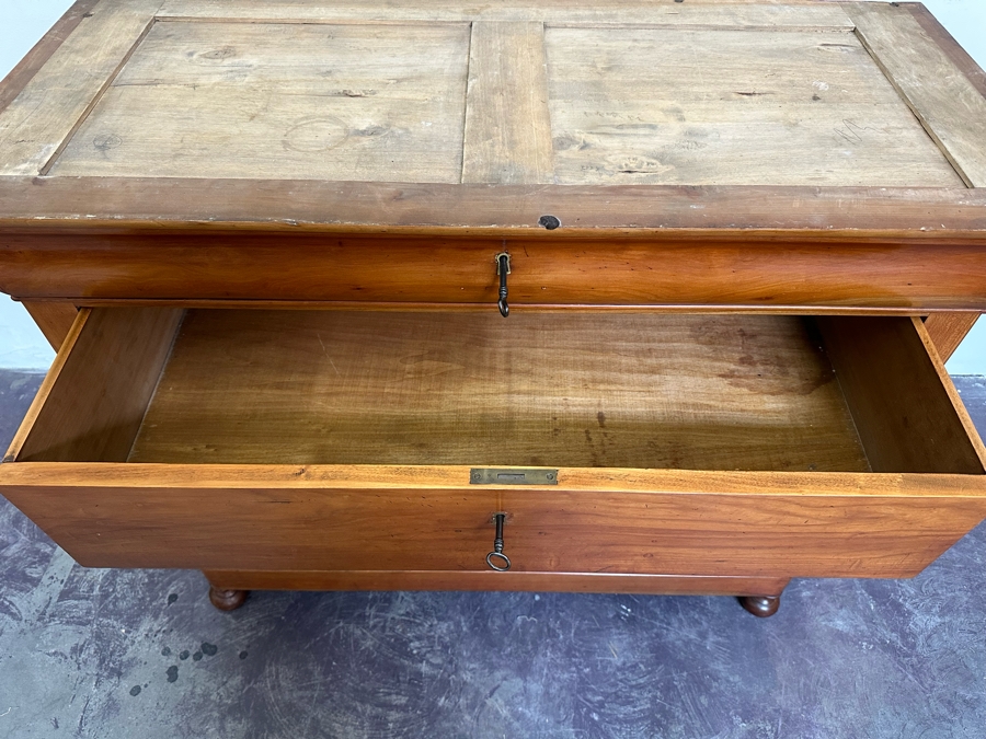 Antique Wooden 4-Drawer Chest Of Drawers Dresser With Lockable Drawers / Skeleton Keys Missing Marble Top 46W X 20D X 38H [Photo 13]