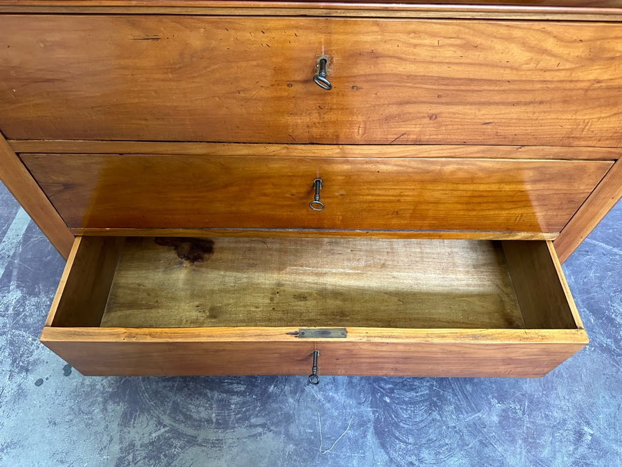 Antique Wooden 4-Drawer Chest Of Drawers Dresser With Lockable Drawers / Skeleton Keys Missing Marble Top 46W X 20D X 38H [Photo 16]