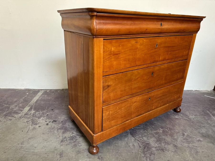 Antique Wooden 4-Drawer Chest Of Drawers Dresser With Lockable Drawers / Skeleton Keys Missing Marble Top 46W X 20D X 38H [Photo 19]