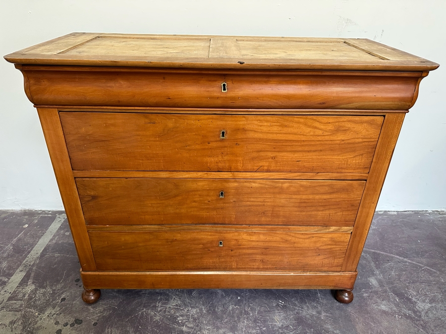 Antique Wooden 4-Drawer Chest Of Drawers Dresser With Lockable Drawers / Skeleton Keys Missing Marble Top 46W X 20D X 38H [Photo 17]