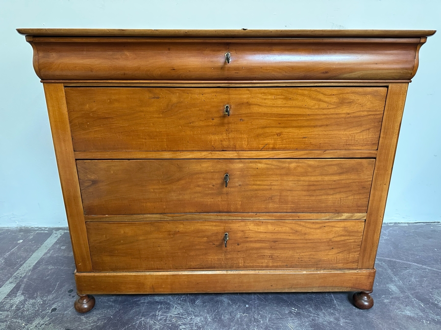 Antique Wooden 4-Drawer Chest Of Drawers Dresser With Lockable Drawers / Skeleton Keys Missing Marble Top 46W X 20D X 38H [Photo 5]