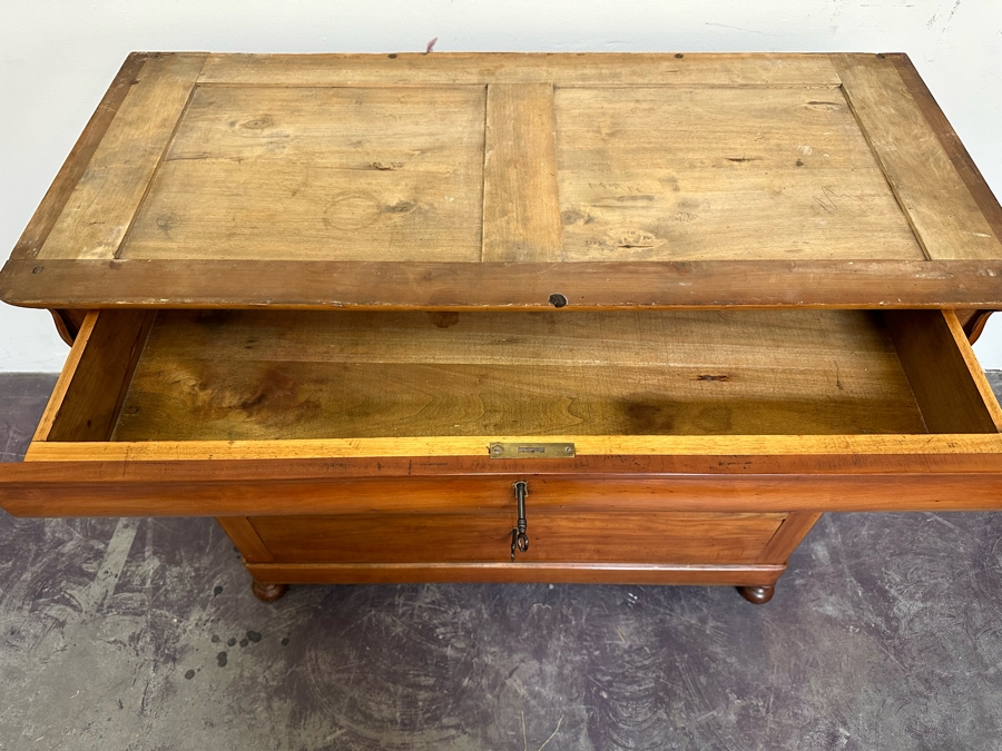 Antique Wooden 4-Drawer Chest Of Drawers Dresser With Lockable Drawers / Skeleton Keys Missing Marble Top 46W X 20D X 38H [Photo 10]