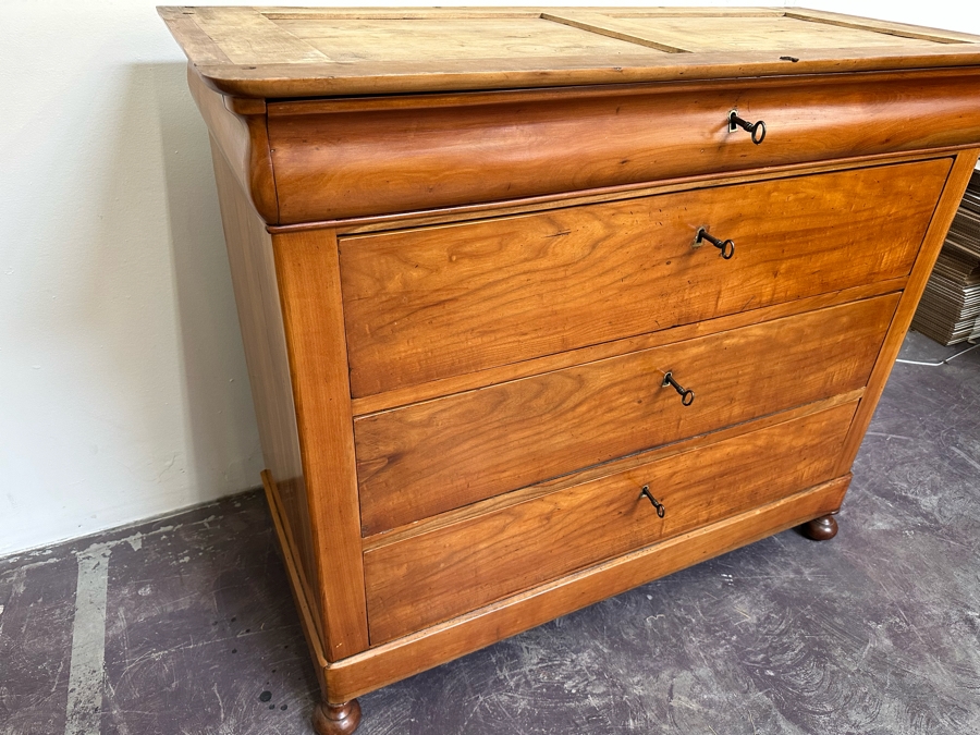 Antique Wooden 4-Drawer Chest Of Drawers Dresser With Lockable Drawers / Skeleton Keys Missing Marble Top 46W X 20D X 38H [Photo 8]