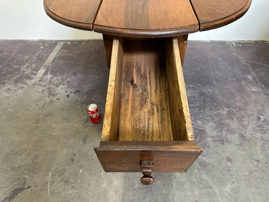 Primitive Antique Drop Leaf Table With Drawer 36W X 27H [Photo 20]