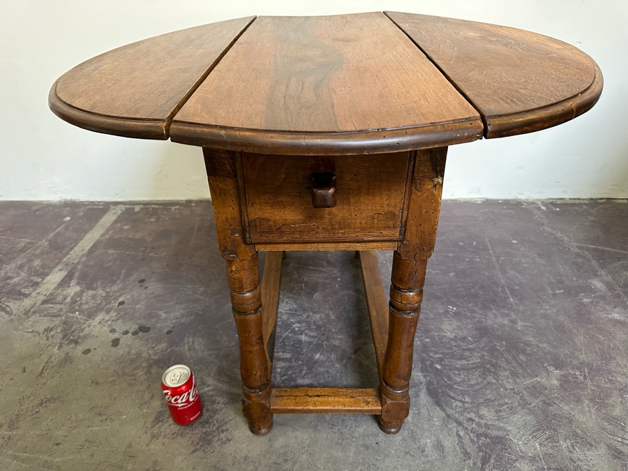 Primitive Antique Drop Leaf Table With Drawer 36W X 27H [Photo 14]