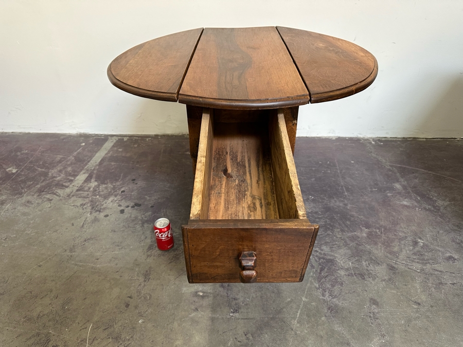 Primitive Antique Drop Leaf Table With Drawer 36W X 27H [Photo 19]