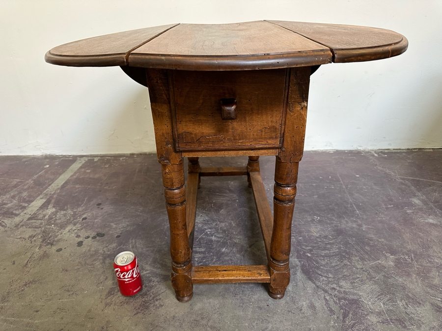 Primitive Antique Drop Leaf Table With Drawer 36W X 27H [Photo 16]