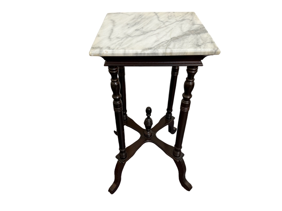 Vintage Centurion Marble Top Wooden Side Table 14W X 29H [Photo 1]