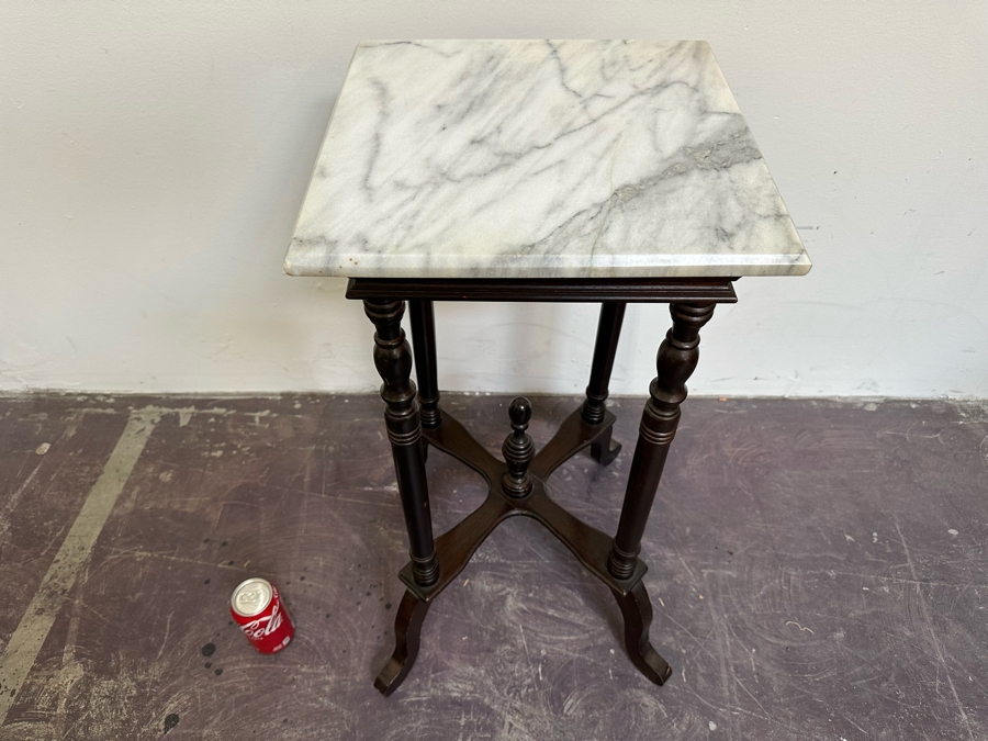 Vintage Centurion Marble Top Wooden Side Table 14W X 29H [Photo 4]