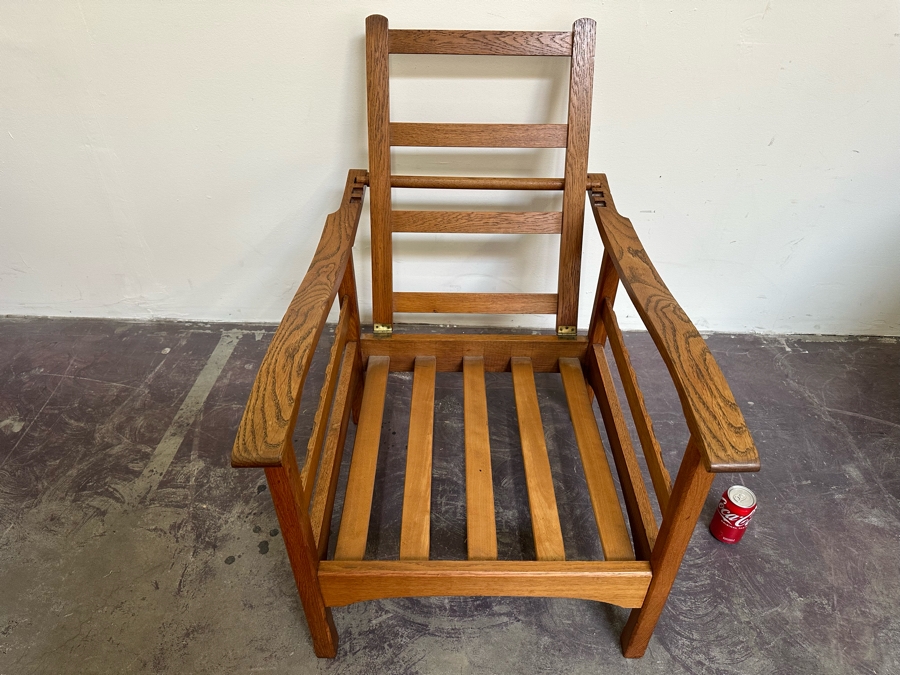 Antique Oak Adjustable Armchair Upholstered With Old Fashioned Military Uniform Fabric In Napoleonic Times 24W X 34D X 34H [Photo 12]