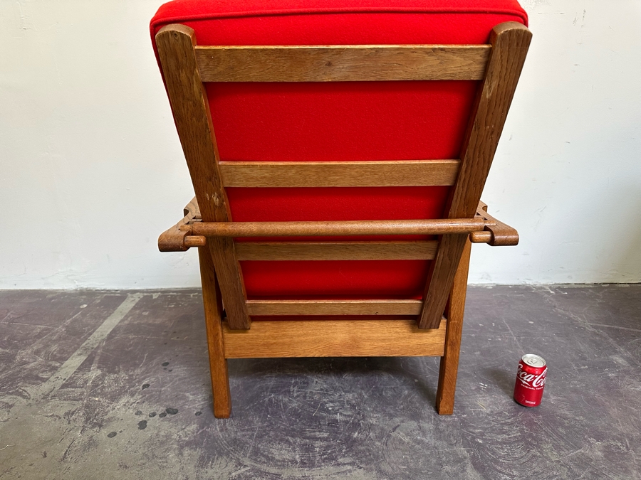 Antique Oak Adjustable Armchair Upholstered With Old Fashioned Military Uniform Fabric In Napoleonic Times 24W X 34D X 34H [Photo 11]