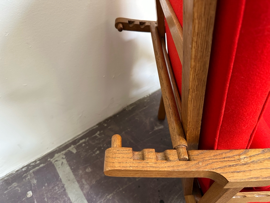 Antique Oak Adjustable Armchair Upholstered With Old Fashioned Military Uniform Fabric In Napoleonic Times 24W X 34D X 34H [Photo 6]