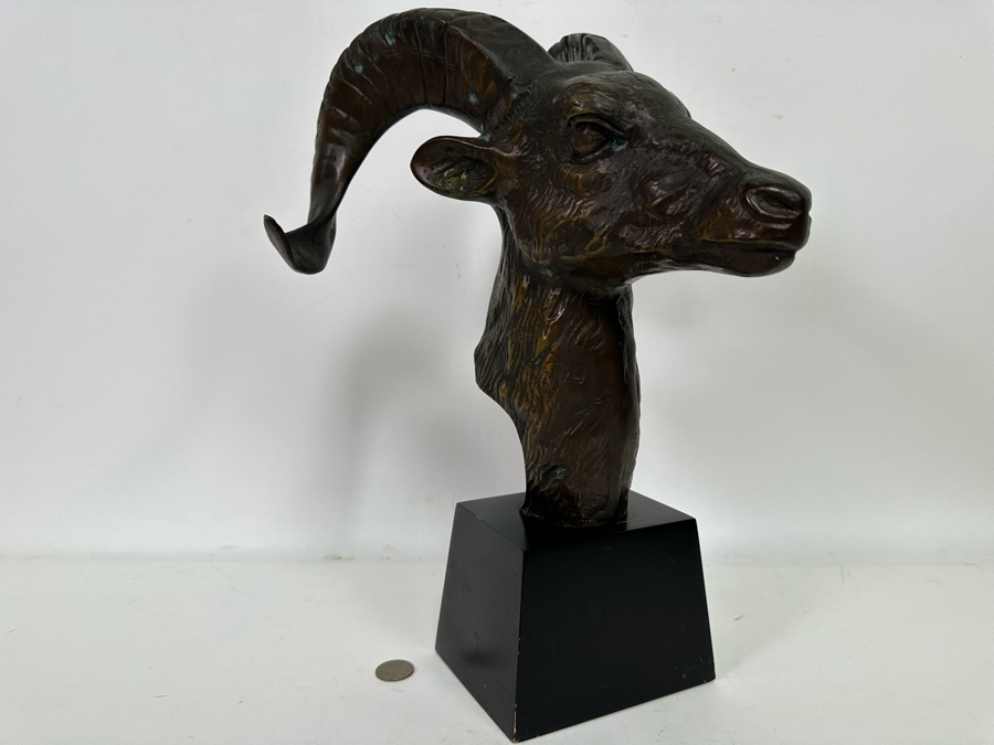 Vintage Metal Rams Head Sculpture By Toyo 11W X 15.5H [Photo 4]