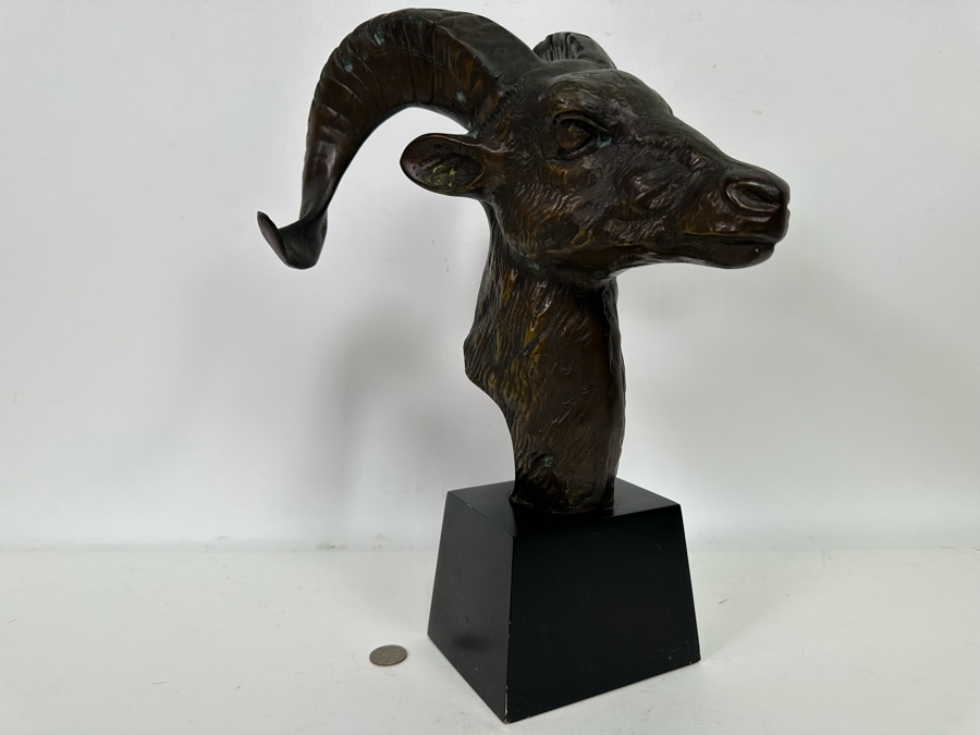Vintage Metal Rams Head Sculpture By Toyo 11W X 15.5H [Photo 5]