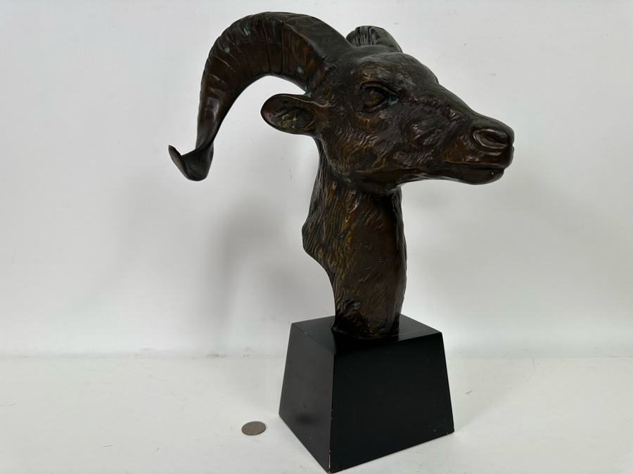 Vintage Metal Rams Head Sculpture By Toyo 11W X 15.5H [Photo 2]