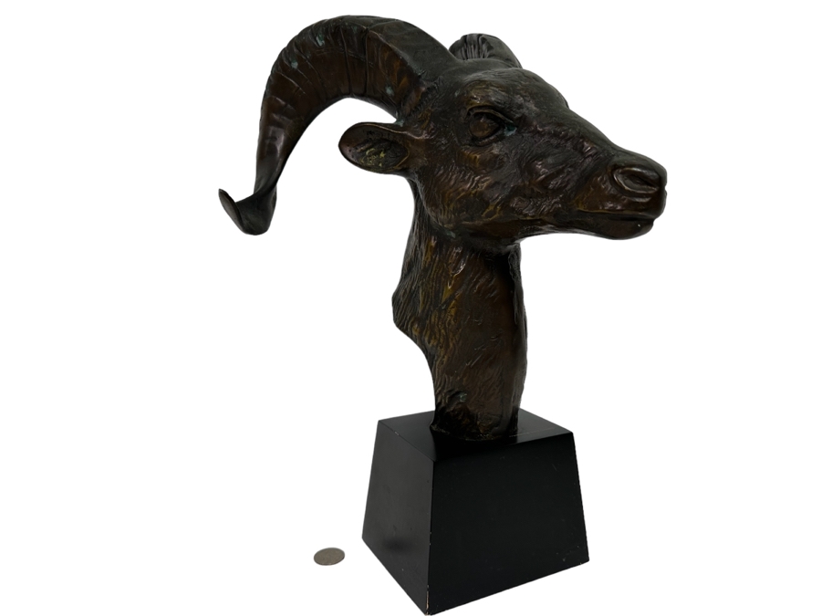 Vintage Metal Rams Head Sculpture By Toyo 11W X 15.5H [Photo 1]