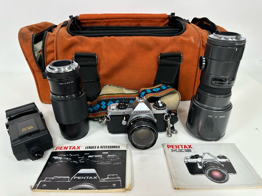 Pentax ME Super Film Camera With Three Lenses Including A Sigma Tele Lens And A Macro Lens With Camera Bag [Photo 3]