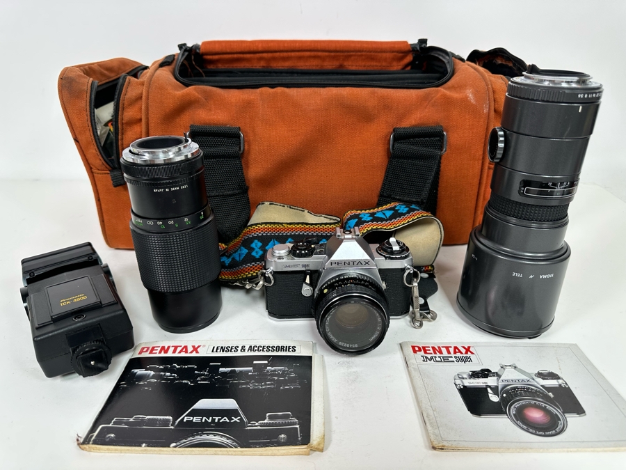 Pentax ME Super Film Camera With Three Lenses Including A Sigma Tele Lens And A Macro Lens With Camera Bag [Photo 2]