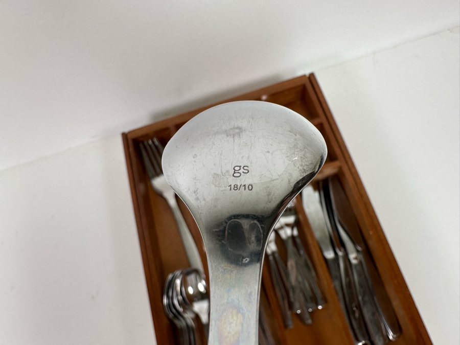 Gourmet Settings 18/10 Stainless Steel Flatware Set Service For Six With Extras And Wooden Storage Tray [Photo 8]