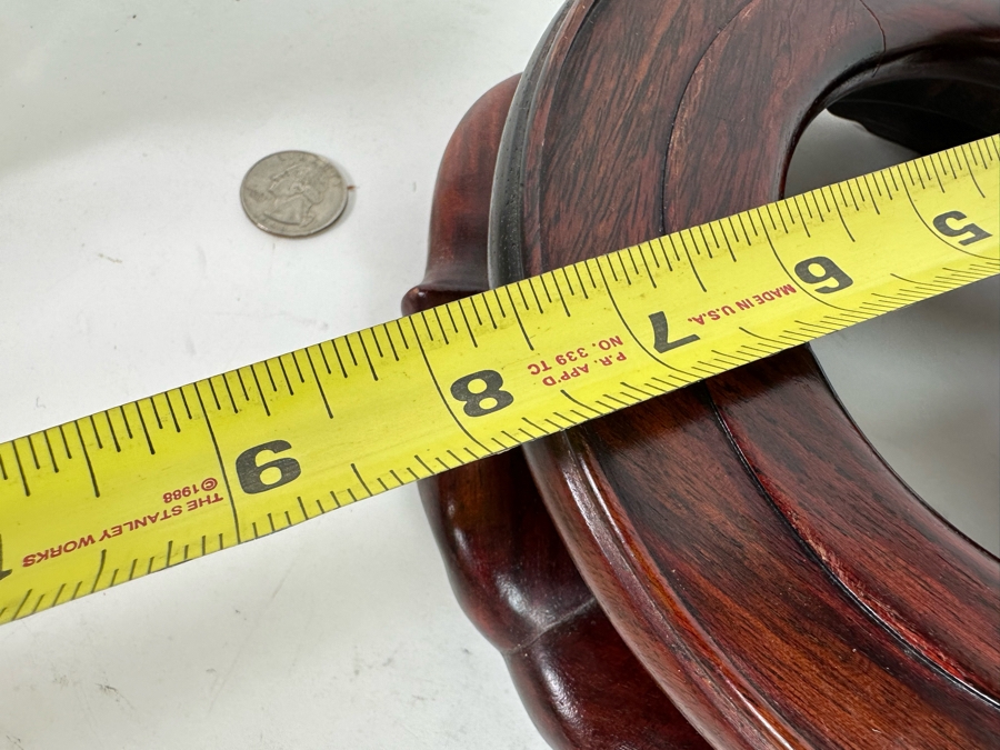 Signed White Porcelain Guan Yin Guanyin Seated Figure With Wooden Stand 8W X 13.5H [Photo 29]