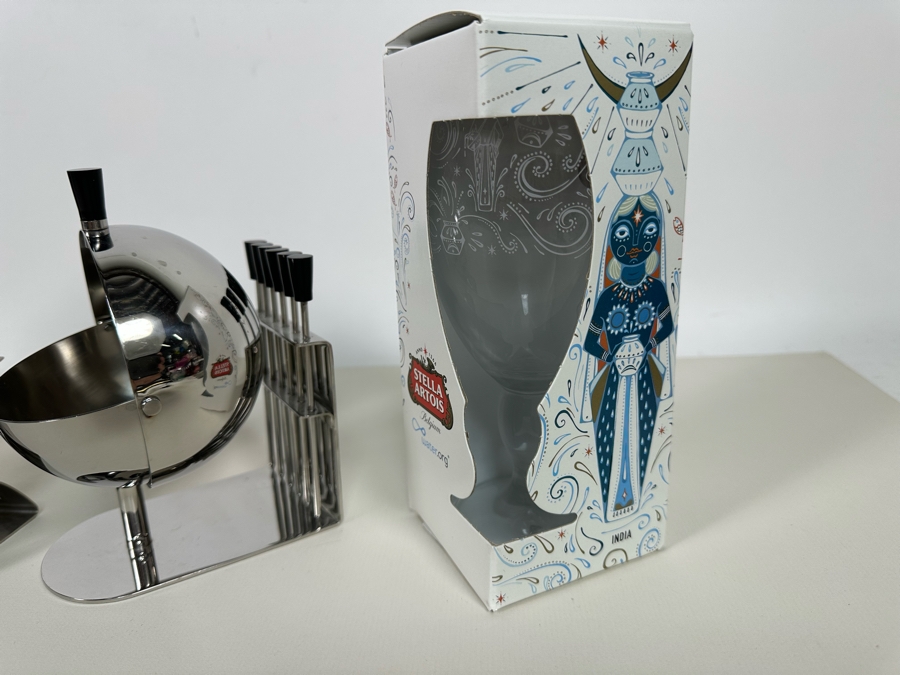 Modernist Design Barware Plus Pair Of New Stella Artois Footed Glasses [Photo 7]